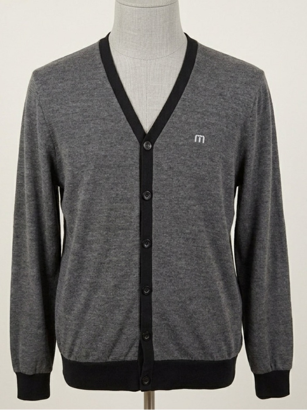 TravisMathew Men’s Cardigan Sweater Medium Gray Black Trim V-Neck Golf Casual